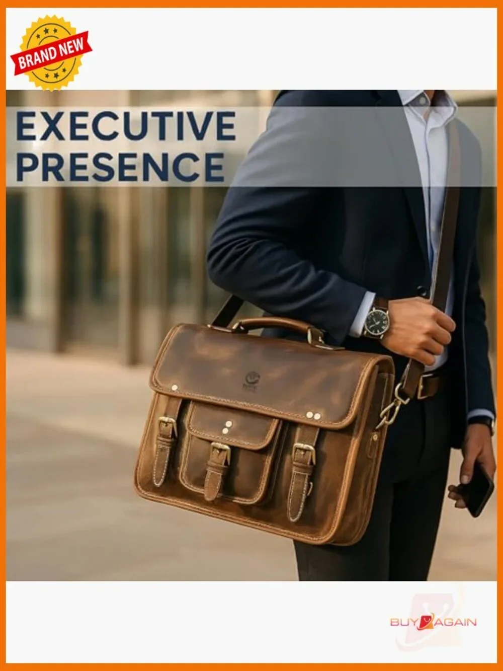 Leather Messenger Bag for Men - Full Grain Briefcase Laptop Satchel